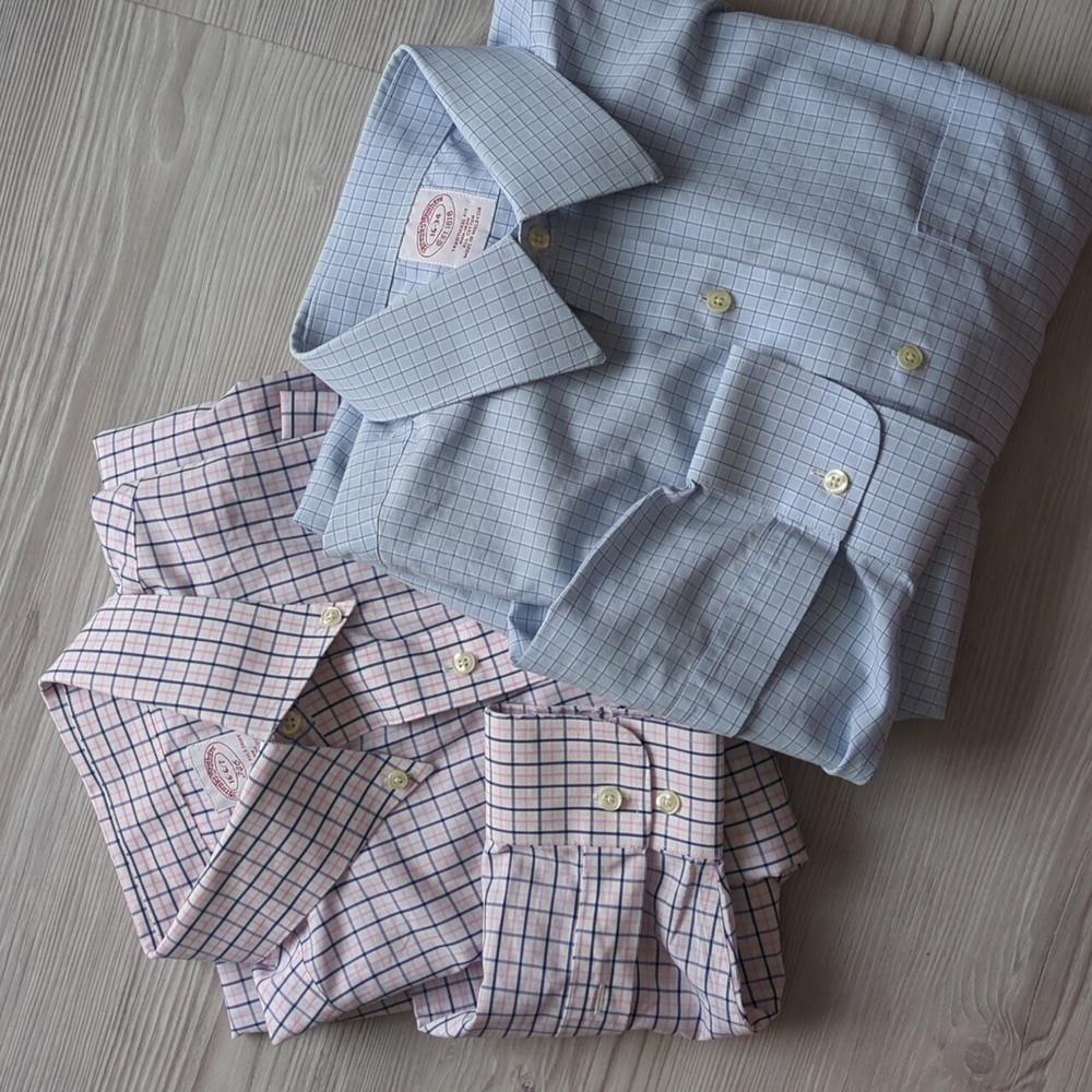 2 Brooks Brothers 16 Button Up Men's Checkered and Solid Shirts Set Formal Offic
